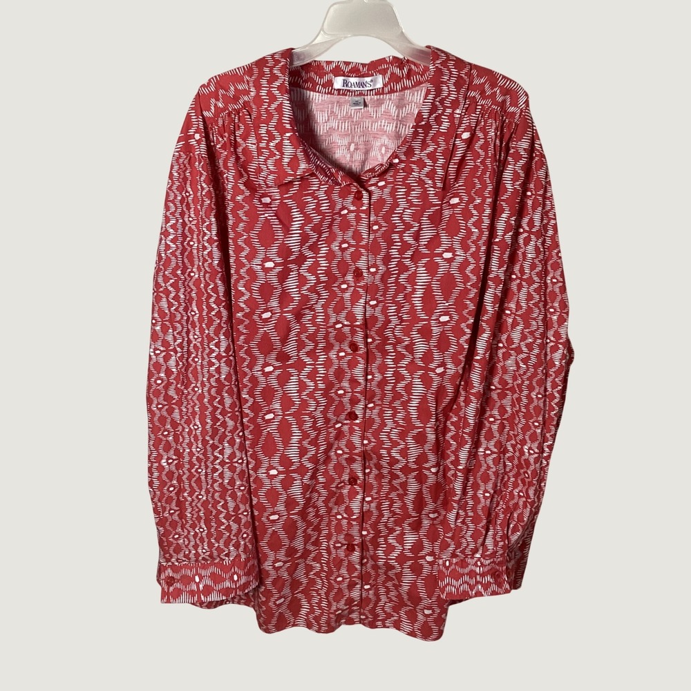 Roaman's Abstract Print Tunic Women 4X Red Boho Casual Lightweight Workwear Top
